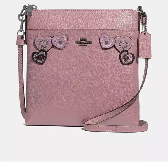 Coach Handbags - Coach messenger crossbody with hearts appliqué in Dusty Rose